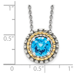 Shey Couture Sterling Silver with 14K Accent 18 Inch Antiqued Round Light Swiss Blue Topaz Round Necklace QTC1627