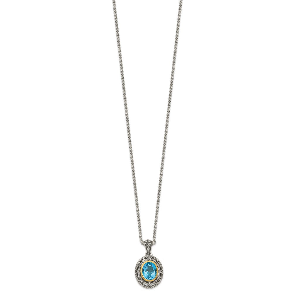Shey Couture Sterling Silver with 14K Accent 18 Inch Antiqued Light Swiss Blue Topaz Oval Necklace QTC1631