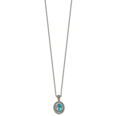 Shey Couture Sterling Silver with 14K Accent 18 Inch Antiqued Light Swiss Blue Topaz Oval Necklace QTC1631