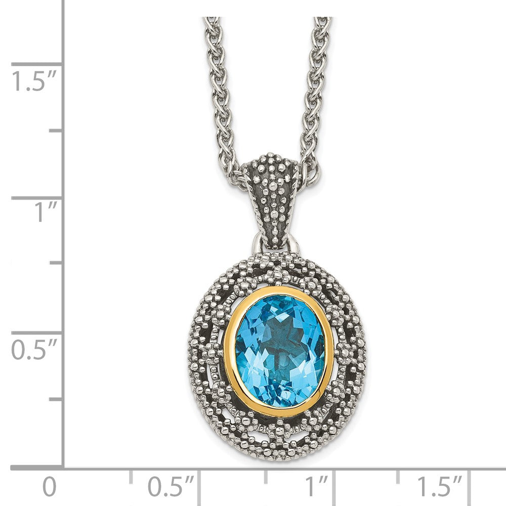 Shey Couture Sterling Silver with 14K Accent 18 Inch Antiqued Light Swiss Blue Topaz Oval Necklace QTC1631