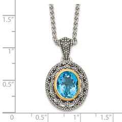 Shey Couture Sterling Silver with 14K Accent 18 Inch Antiqued Light Swiss Blue Topaz Oval Necklace QTC1631