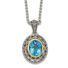 Shey Couture Sterling Silver with 14K Accent 18 Inch Antiqued Light Swiss Blue Topaz Oval Necklace QTC1631