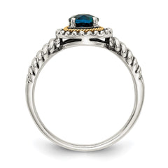 Shey Couture Sterling Silver with 14K Accent Antiqued Round London Blue Topaz Ring