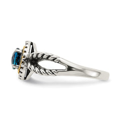 Shey Couture Sterling Silver with 14K Accent Antiqued Round London Blue Topaz Ring
