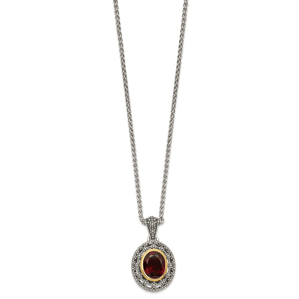 Shey Couture Sterling Silver with 14K Accent 18 Inch Antiqued Oval Garnet Necklace QTC1636