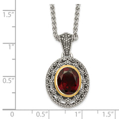 Shey Couture Sterling Silver with 14K Accent 18 Inch Antiqued Oval Garnet Necklace QTC1636