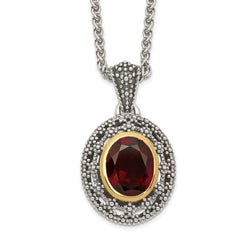 Shey Couture Sterling Silver with 14K Accent 18 Inch Antiqued Oval Garnet Necklace QTC1636