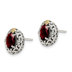 QTC1637 Shey Couture Sterling Silver with 14K Accent Antiqued Oval Garnet Post Earrings