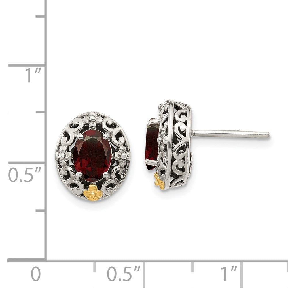 QTC1637 Shey Couture Sterling Silver with 14K Accent Antiqued Oval Garnet Post Earrings