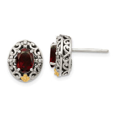 QTC1637 Shey Couture Sterling Silver with 14K Accent Antiqued Oval Garnet Post Earrings