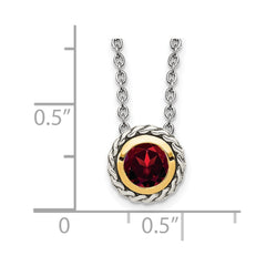 Shey Couture Sterling Silver with 14K Accent 18 Inch Antiqued Round Bezel Garnet Necklace QTC1641