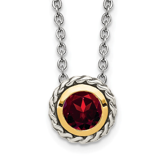 Shey Couture Sterling Silver with 14K Accent 18 Inch Antiqued Round Bezel Garnet Necklace QTC1641