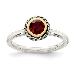 Shey Couture Sterling Silver with 14K Accent Antiqued Round Bezel Garnet Ring