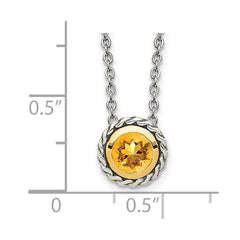 Shey Couture Sterling Silver with 14K Accent 18 Inch Antiqued Round Bezel Citrine Necklace QTC1644