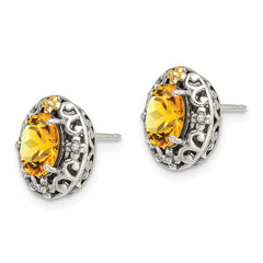 QTC1646 Shey Couture Sterling Silver with 14K Accent Antiqued Oval Citrine Post Earrings