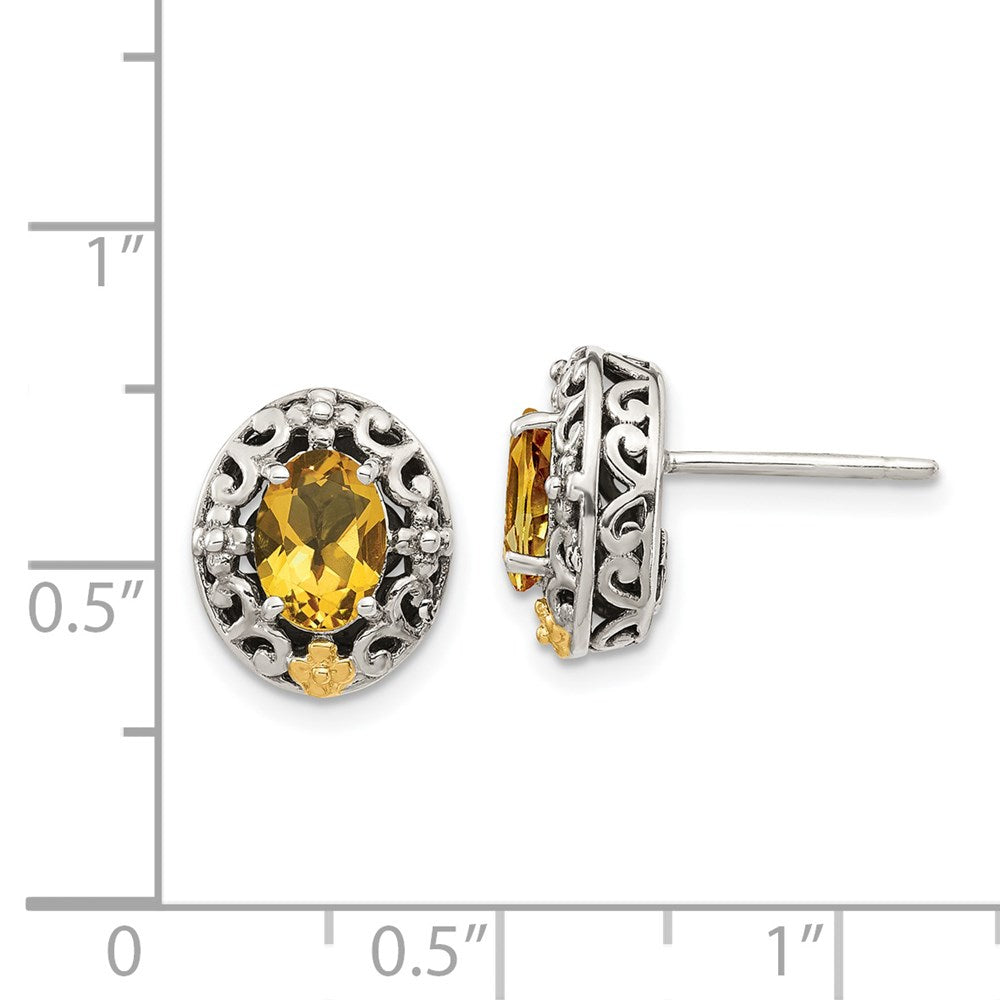 QTC1646 Shey Couture Sterling Silver with 14K Accent Antiqued Oval Citrine Post Earrings