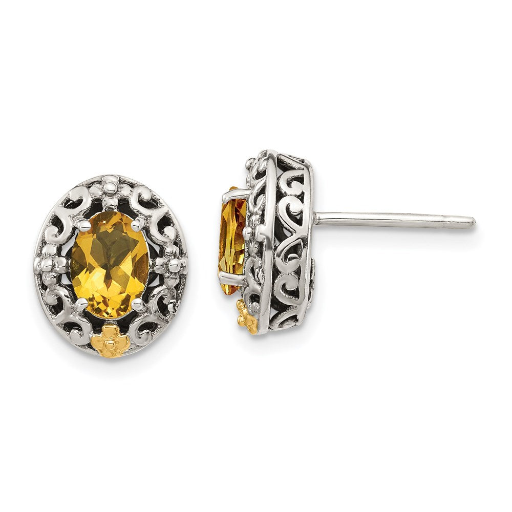 QTC1646 Shey Couture Sterling Silver with 14K Accent Antiqued Oval Citrine Post Earrings