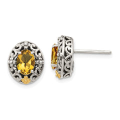 QTC1646 Shey Couture Sterling Silver with 14K Accent Antiqued Oval Citrine Post Earrings