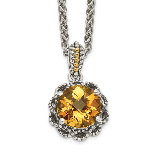 Shey Couture Sterling Silver with 14K Accent 18 Inch Antiqued Round Citrine Necklace QTC1648