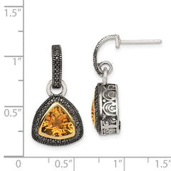 QTC1649 Shey Couture Sterling Silver with 14K Accent Antiqued Trillion Bezel Citrine Dangle Earrings