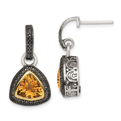 QTC1649 Shey Couture Sterling Silver with 14K Accent Antiqued Trillion Bezel Citrine Dangle Earrings