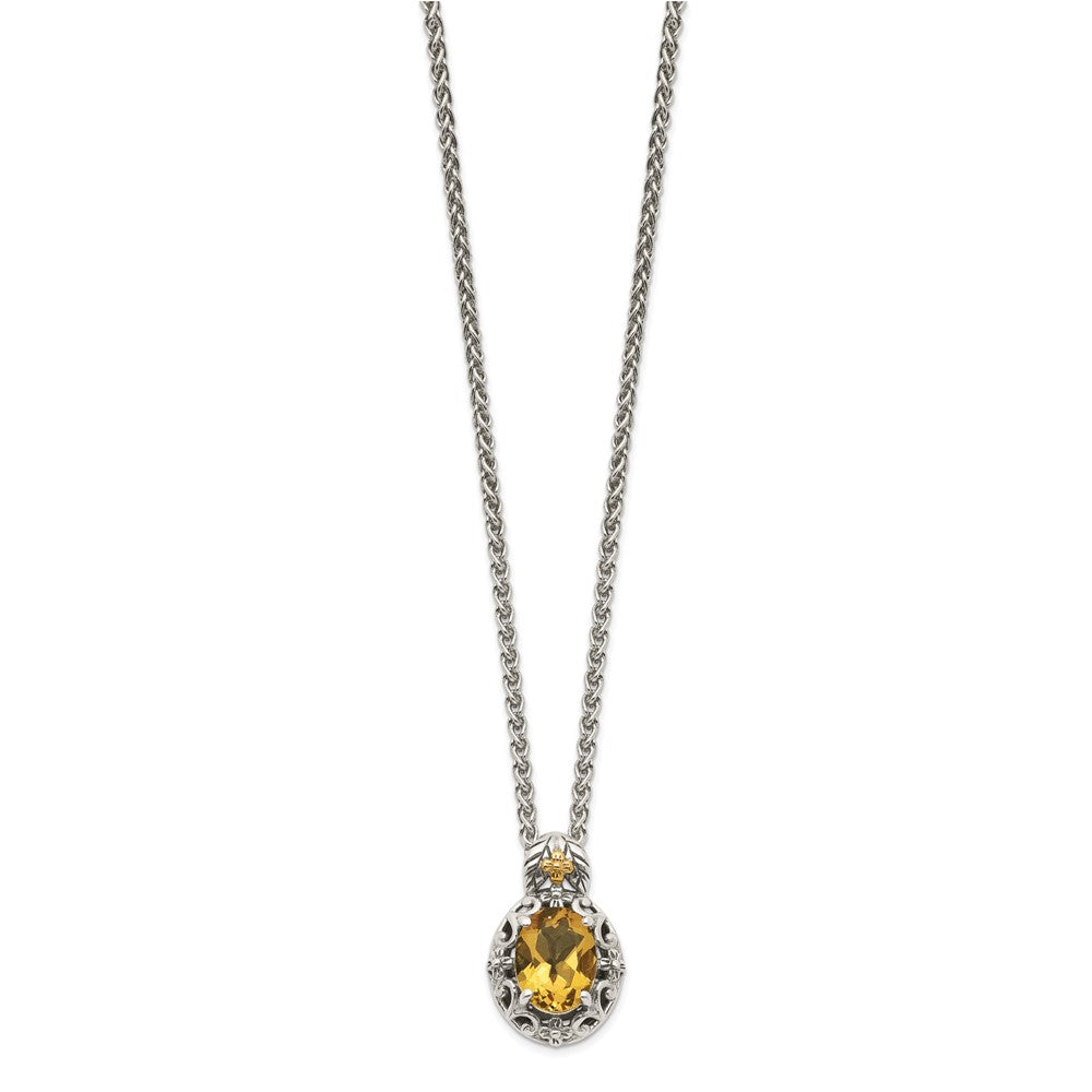 Shey Couture Sterling Silver with 14K Accent 18 Inch Antiqued Oval Citrine Necklace QTC1650
