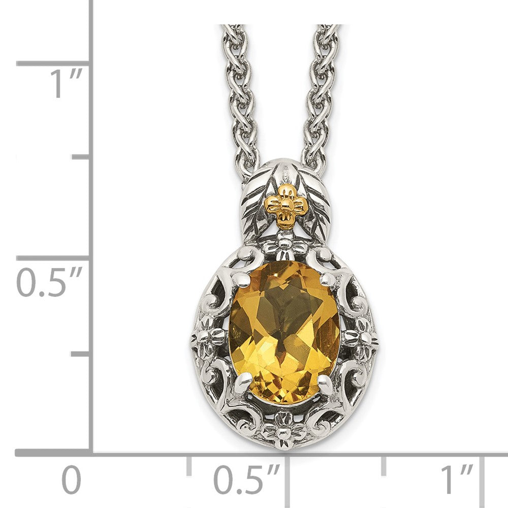 Shey Couture Sterling Silver with 14K Accent 18 Inch Antiqued Oval Citrine Necklace QTC1650