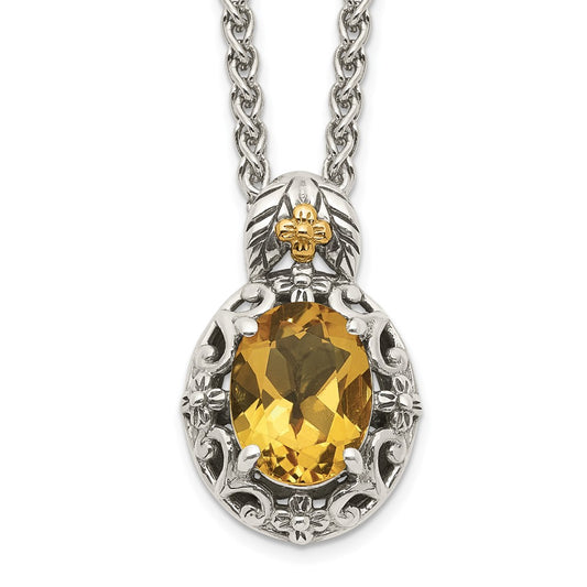 Shey Couture Sterling Silver with 14K Accent 18 Inch Antiqued Oval Citrine Necklace QTC1650