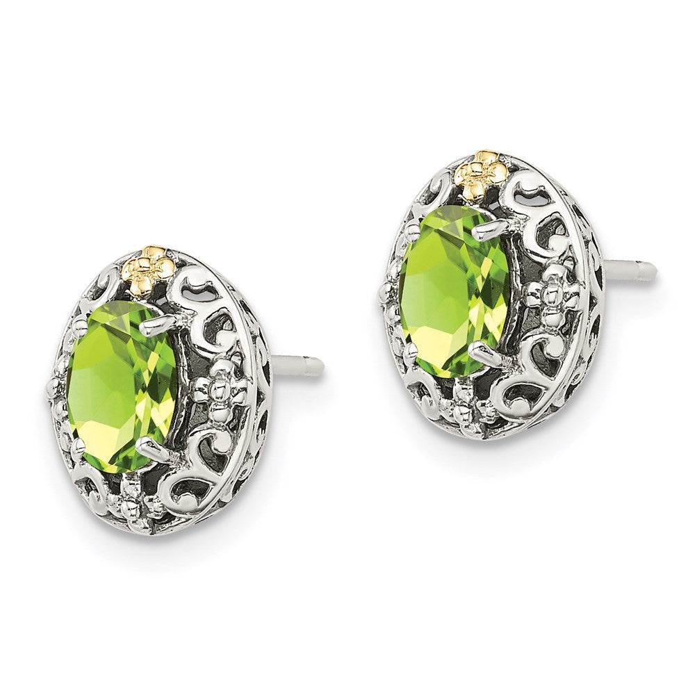 QTC1652 Shey Couture Sterling Silver with 14K Accent Antiqued Oval Peridot Post Earrings