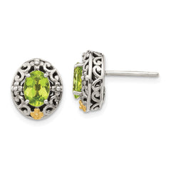 QTC1652 Shey Couture Sterling Silver with 14K Accent Antiqued Oval Peridot Post Earrings