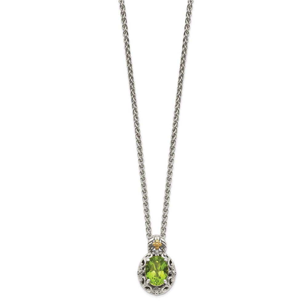 Shey Couture Sterling Silver with 14K Accent 18 Inch Antiqued Oval Peridot Necklace QTC1653