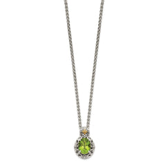 Shey Couture Sterling Silver with 14K Accent 18 Inch Antiqued Oval Peridot Necklace QTC1653
