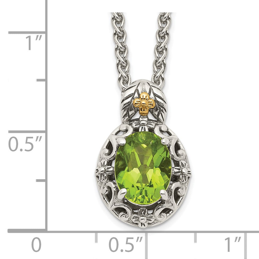 Shey Couture Sterling Silver with 14K Accent 18 Inch Antiqued Oval Peridot Necklace QTC1653
