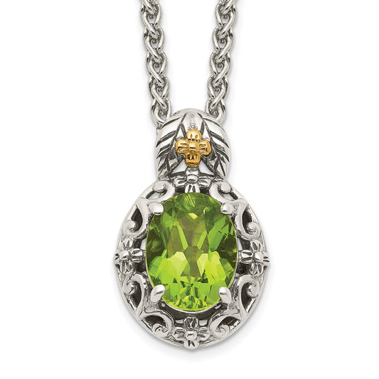 Shey Couture Sterling Silver with 14K Accent 18 Inch Antiqued Oval Peridot Necklace QTC1653