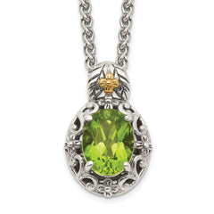Shey Couture Sterling Silver with 14K Accent 18 Inch Antiqued Oval Peridot Necklace QTC1653