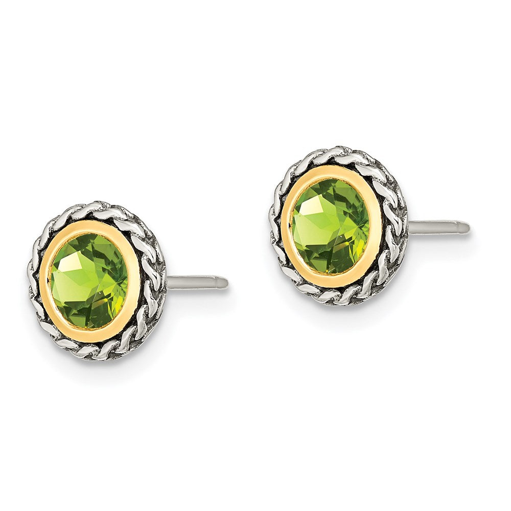 QTC1657 Shey Couture Sterling Silver with 14K Accent Antiqued Round Bezel Peridot Post Earrings