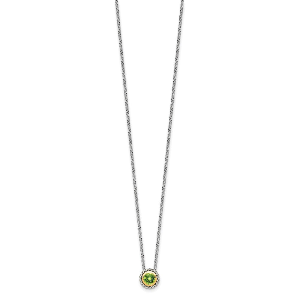 Shey Couture Sterling Silver with 14K Accent 18 Inch Antiqued Round Bezel Peridot Necklace QTC1658