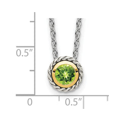 Shey Couture Sterling Silver with 14K Accent 18 Inch Antiqued Round Bezel Peridot Necklace QTC1658