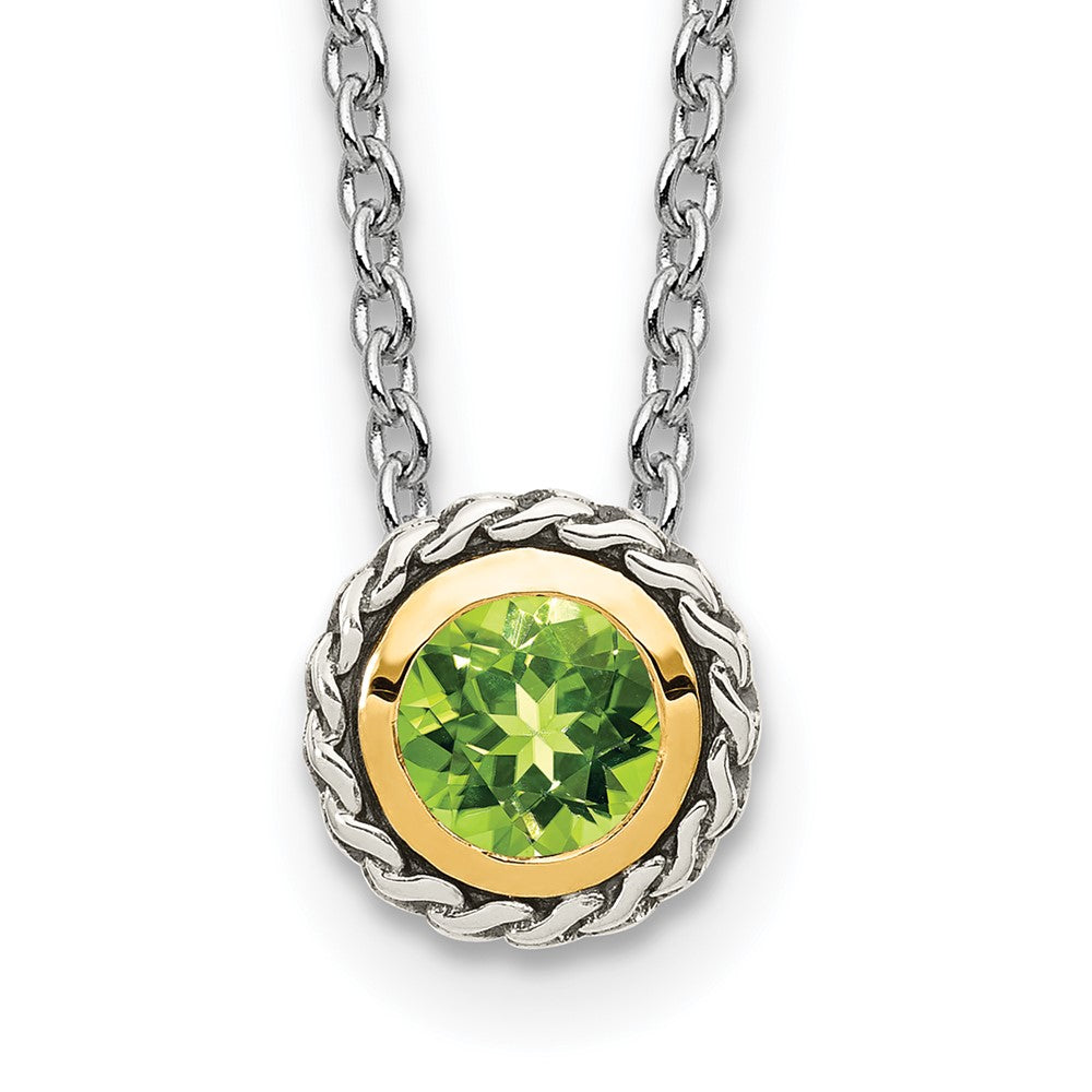Shey Couture Sterling Silver with 14K Accent 18 Inch Antiqued Round Bezel Peridot Necklace QTC1658