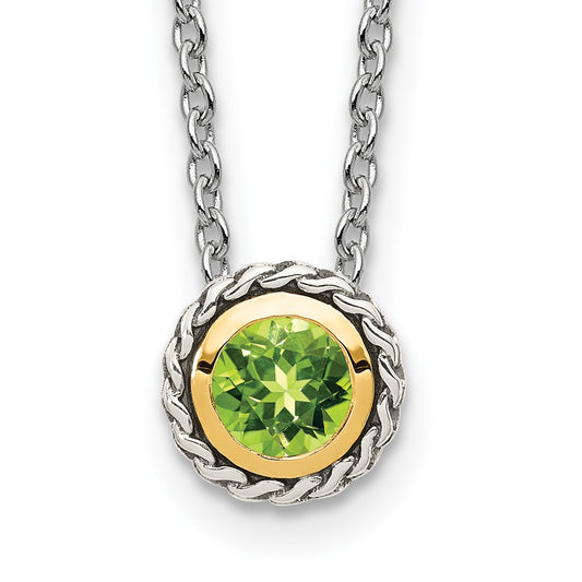 Shey Couture Sterling Silver with 14K Accent 18 Inch Antiqued Round Bezel Peridot Necklace QTC1658