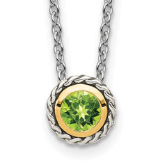 Shey Couture Sterling Silver with 14K Accent 18 Inch Antiqued Round Bezel Peridot Necklace QTC1658