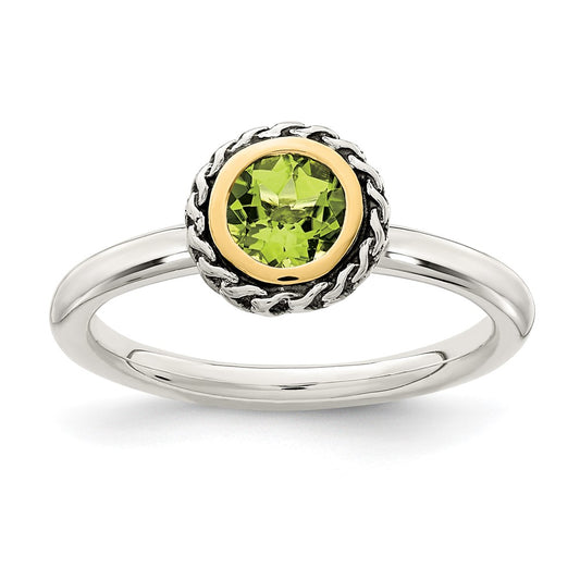 Shey Couture Sterling Silver with 14K Accent Antiqued Round Bezel Peridot Ring
