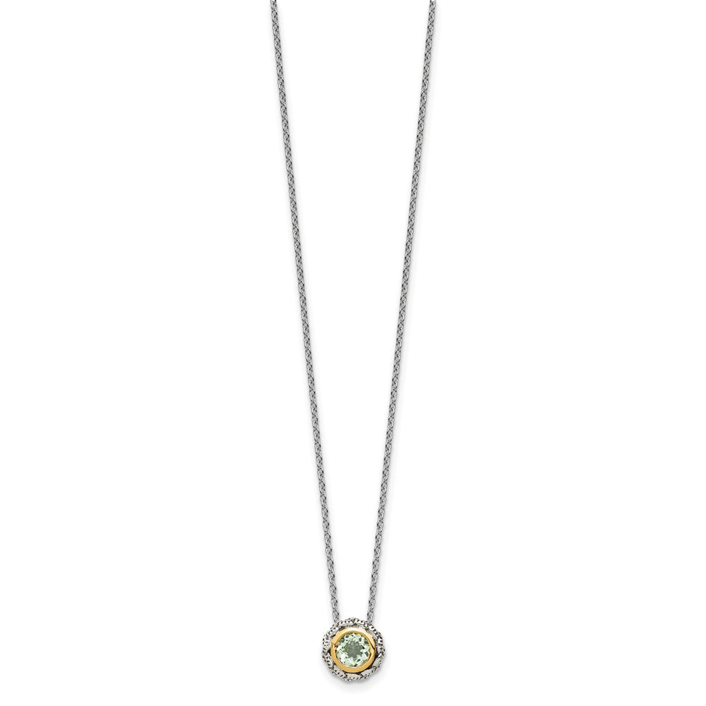 Shey Couture Sterling Silver with 14K Accent 18 Inch Antiqued Round Bezel Green Quartz Necklace QTC1665