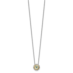 Shey Couture Sterling Silver with 14K Accent 18 Inch Antiqued Round Bezel Green Quartz Necklace QTC1665