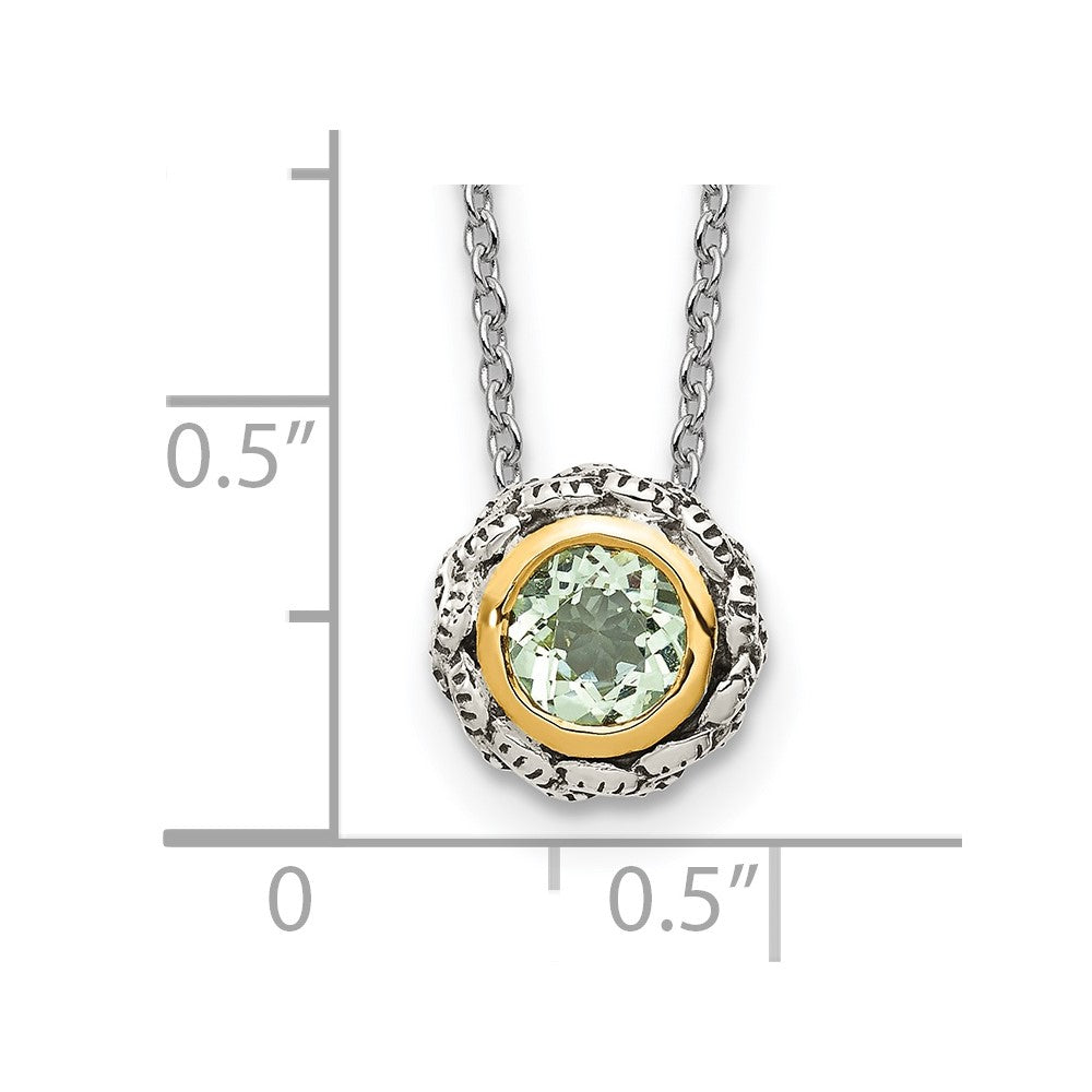 Shey Couture Sterling Silver with 14K Accent 18 Inch Antiqued Round Bezel Green Quartz Necklace QTC1665