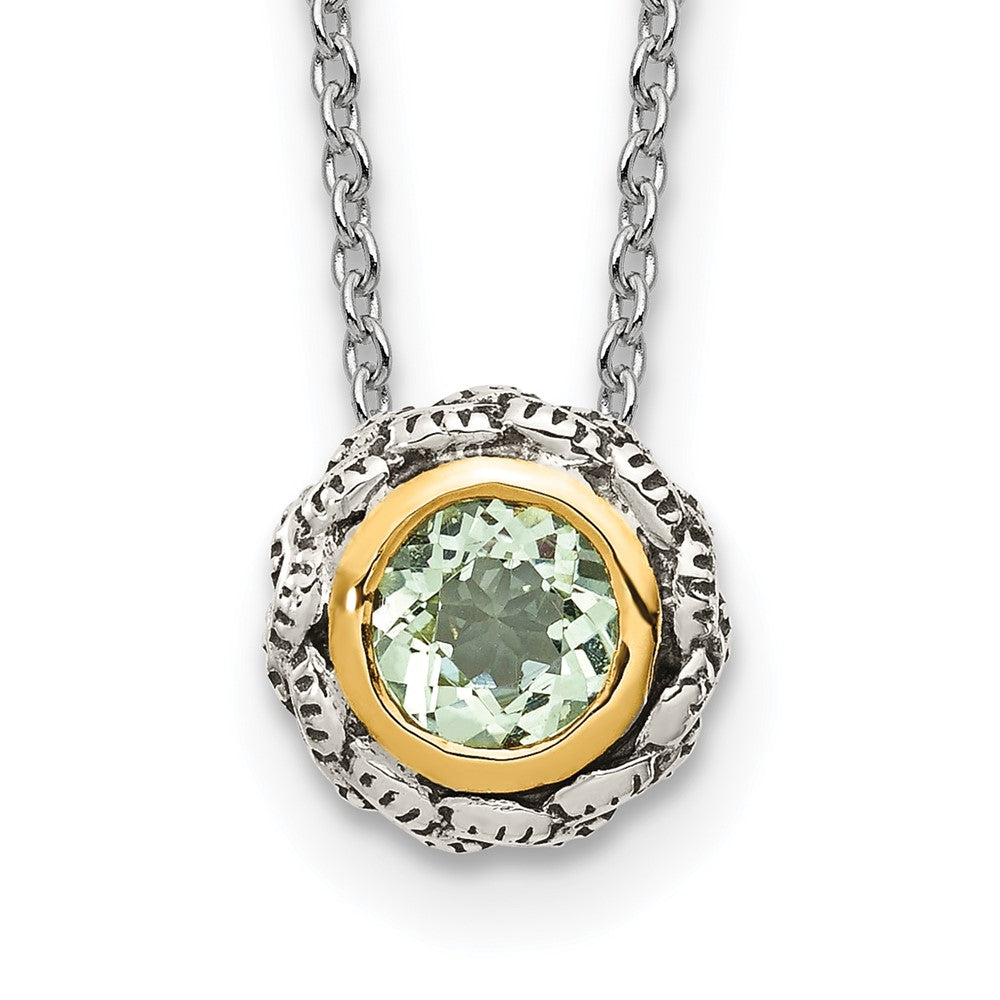 Shey Couture Sterling Silver with 14K Accent 18 Inch Antiqued Round Bezel Green Quartz Necklace QTC1665