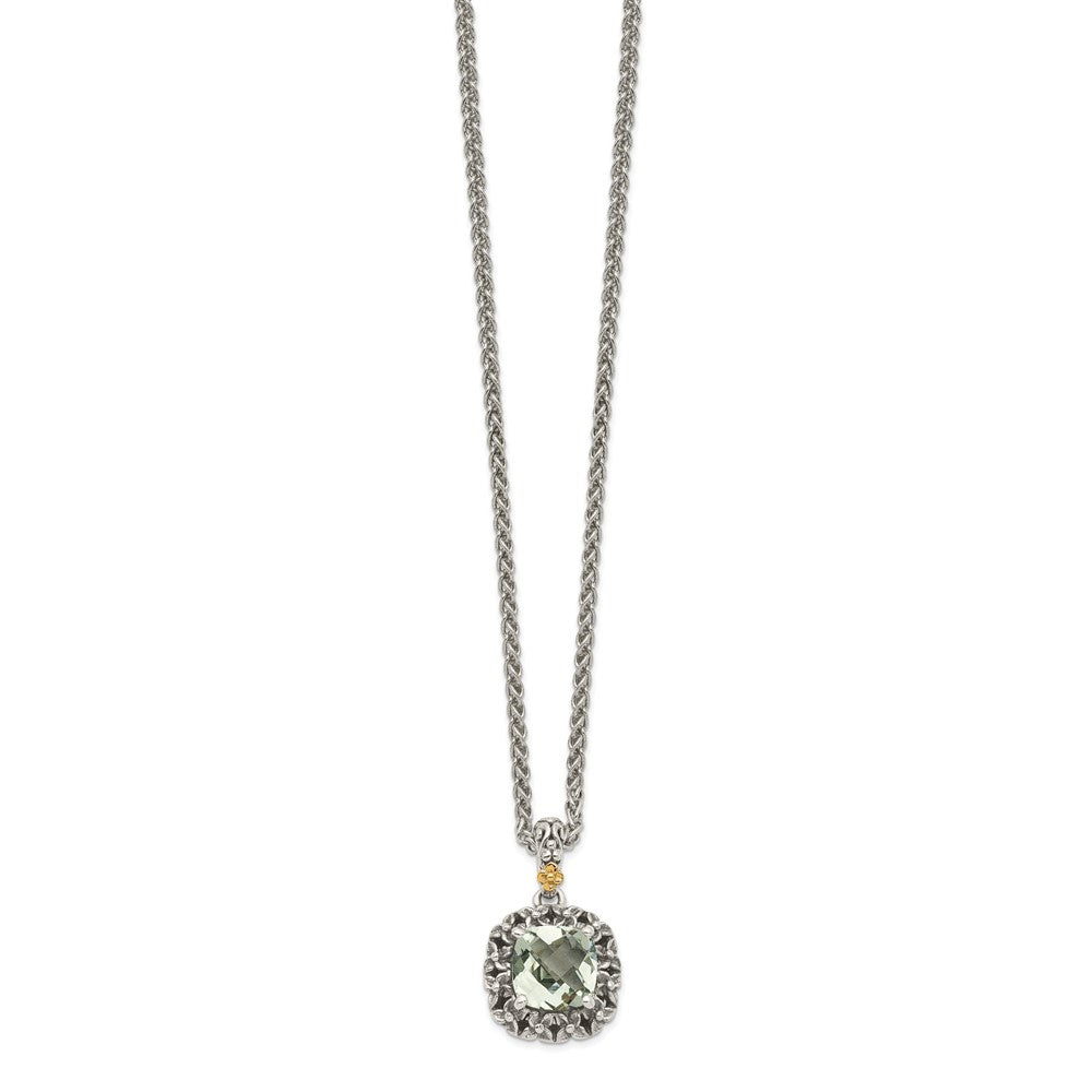 Shey Couture Sterling Silver with 14K Accent 18 Inch Antiqued Cushion Green Quartz Necklace QTC1666