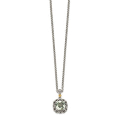 Shey Couture Sterling Silver with 14K Accent 18 Inch Antiqued Cushion Green Quartz Necklace QTC1666