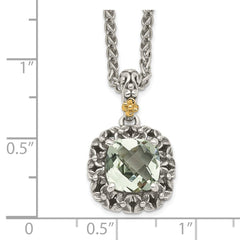 Shey Couture Sterling Silver with 14K Accent 18 Inch Antiqued Cushion Green Quartz Necklace QTC1666