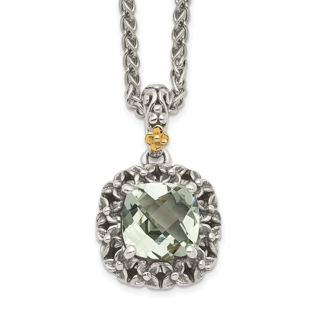 Shey Couture Sterling Silver with 14K Accent 18 Inch Antiqued Cushion Green Quartz Necklace QTC1666
